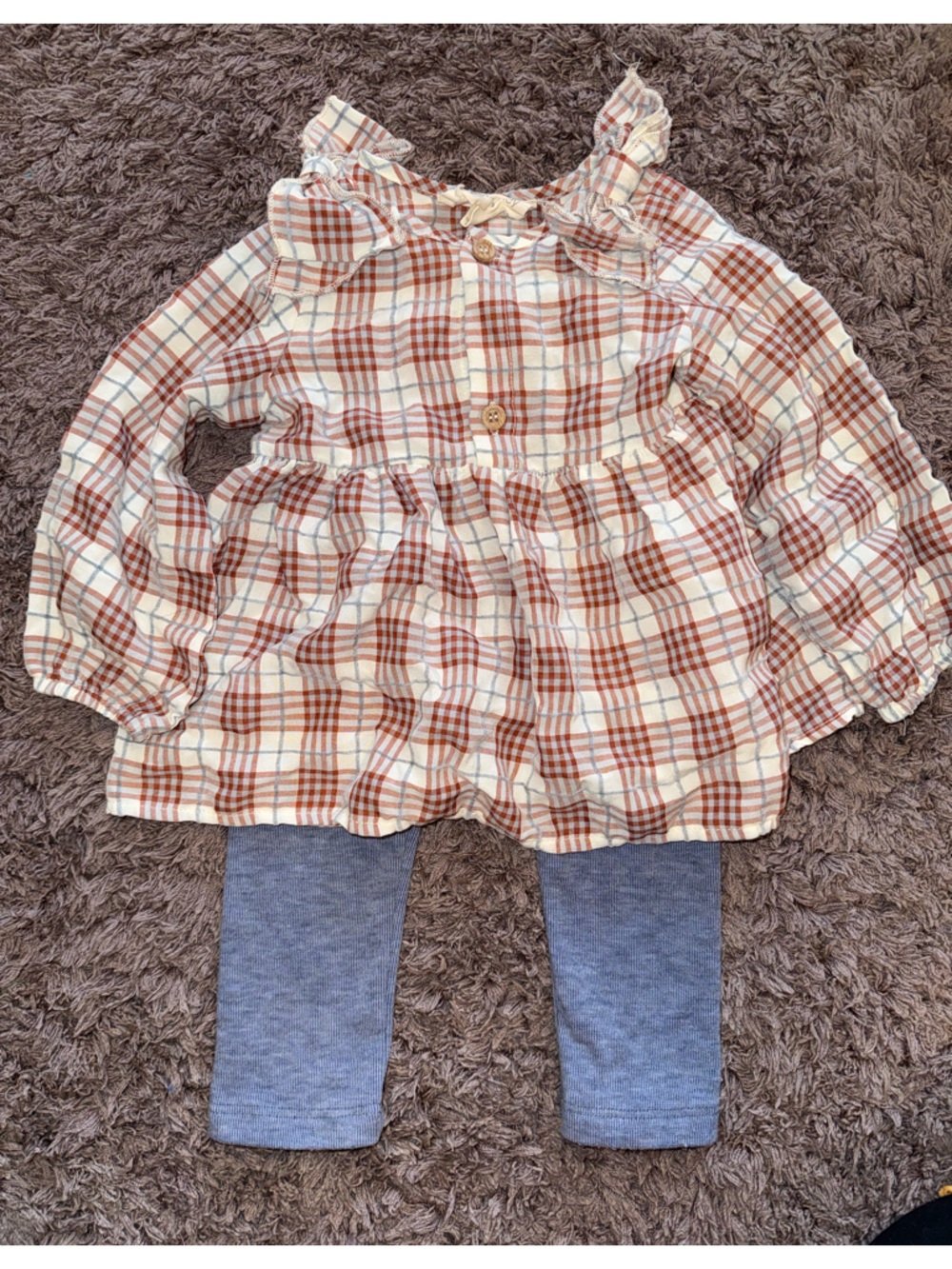 Mabel & Honey Cream Plaid Button-Front Top with Rust Check